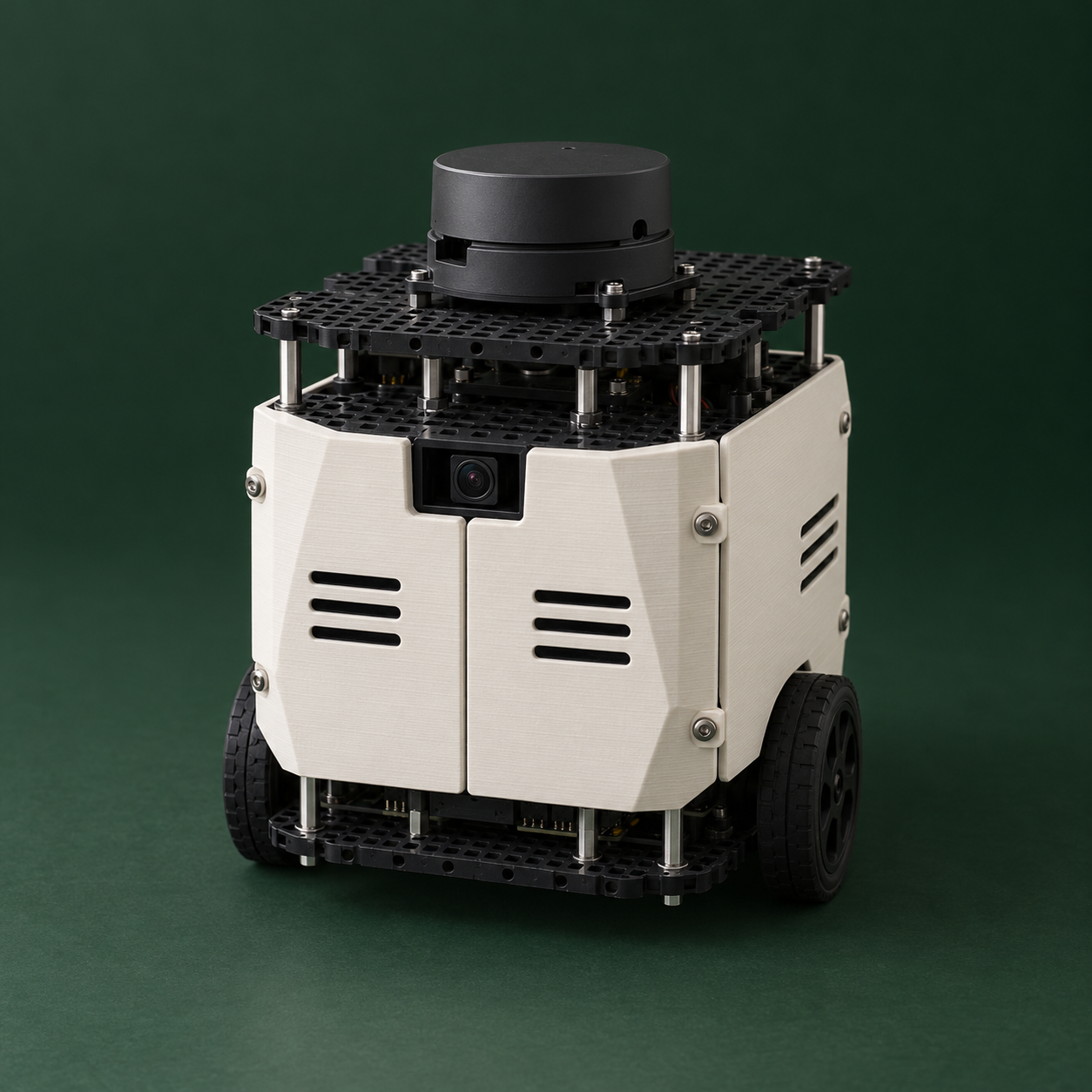 White printed enclosure with an open camera recess and exposed LiDAR