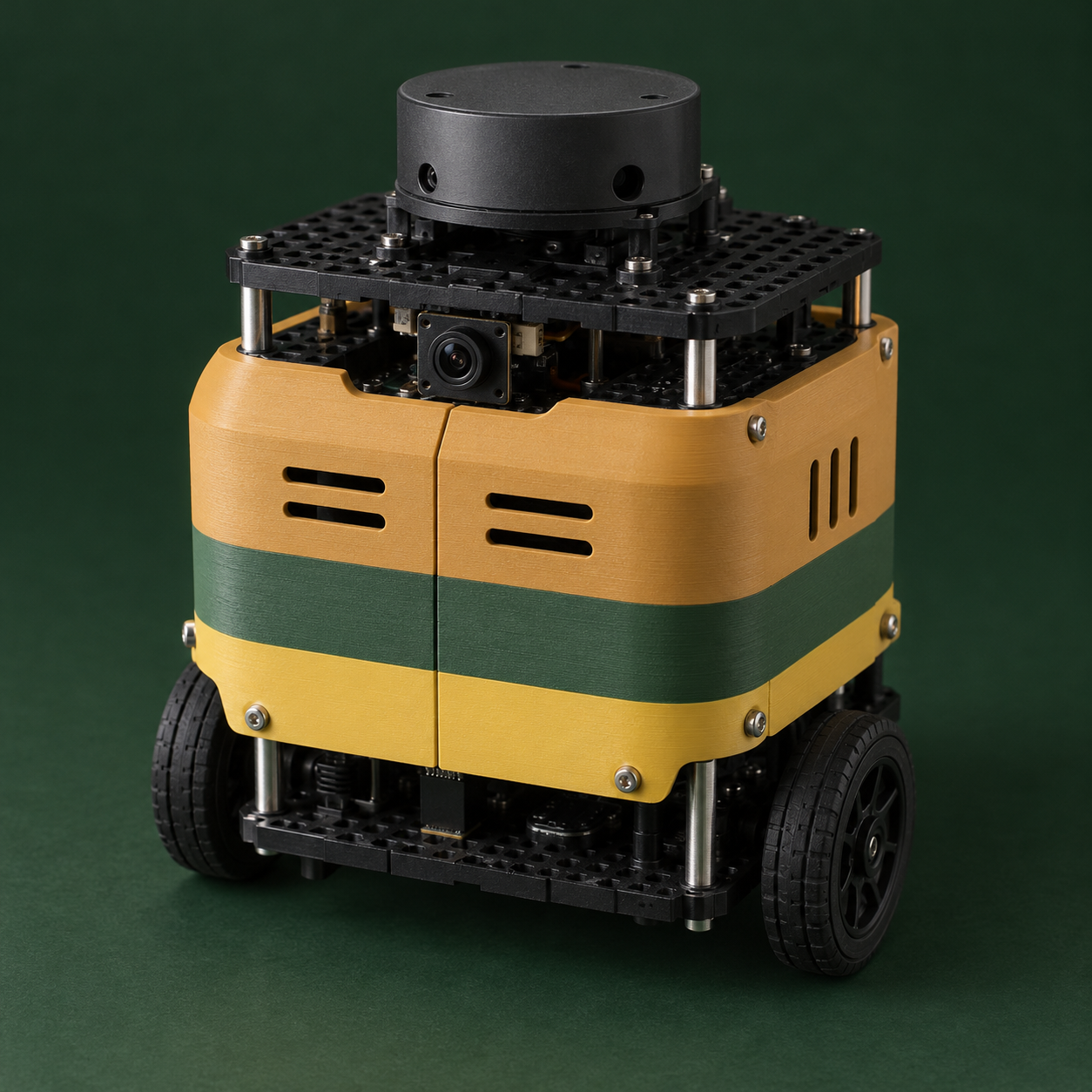 Simple layered burger-inspired printed cover below the LiDAR scan plane